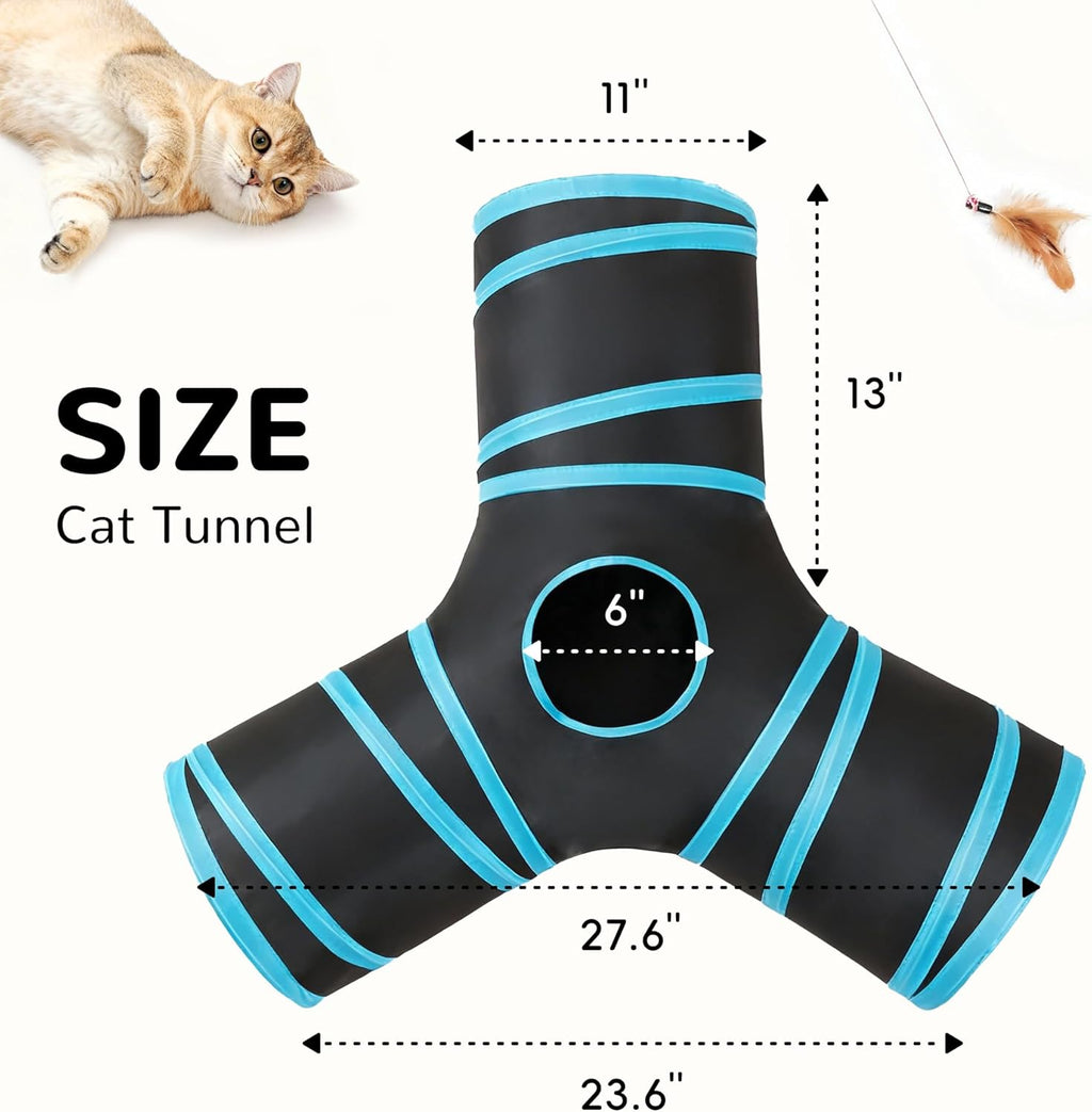 3-Way Collapsible Cat Tunnel — Interactive Peek-Through Play Tube