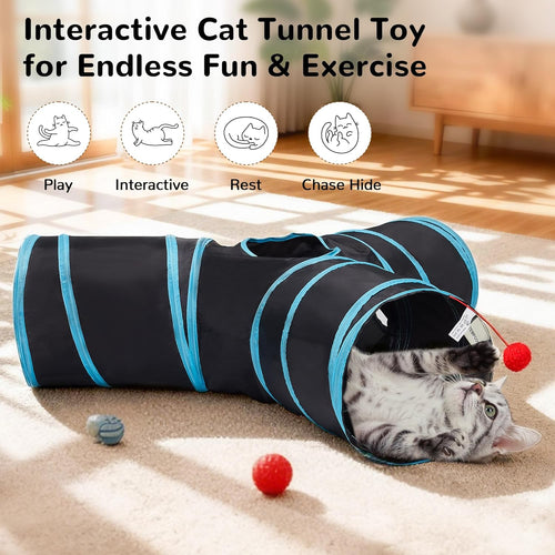 3-Way Collapsible Cat Tunnel — Interactive Peek-Through Play Tube