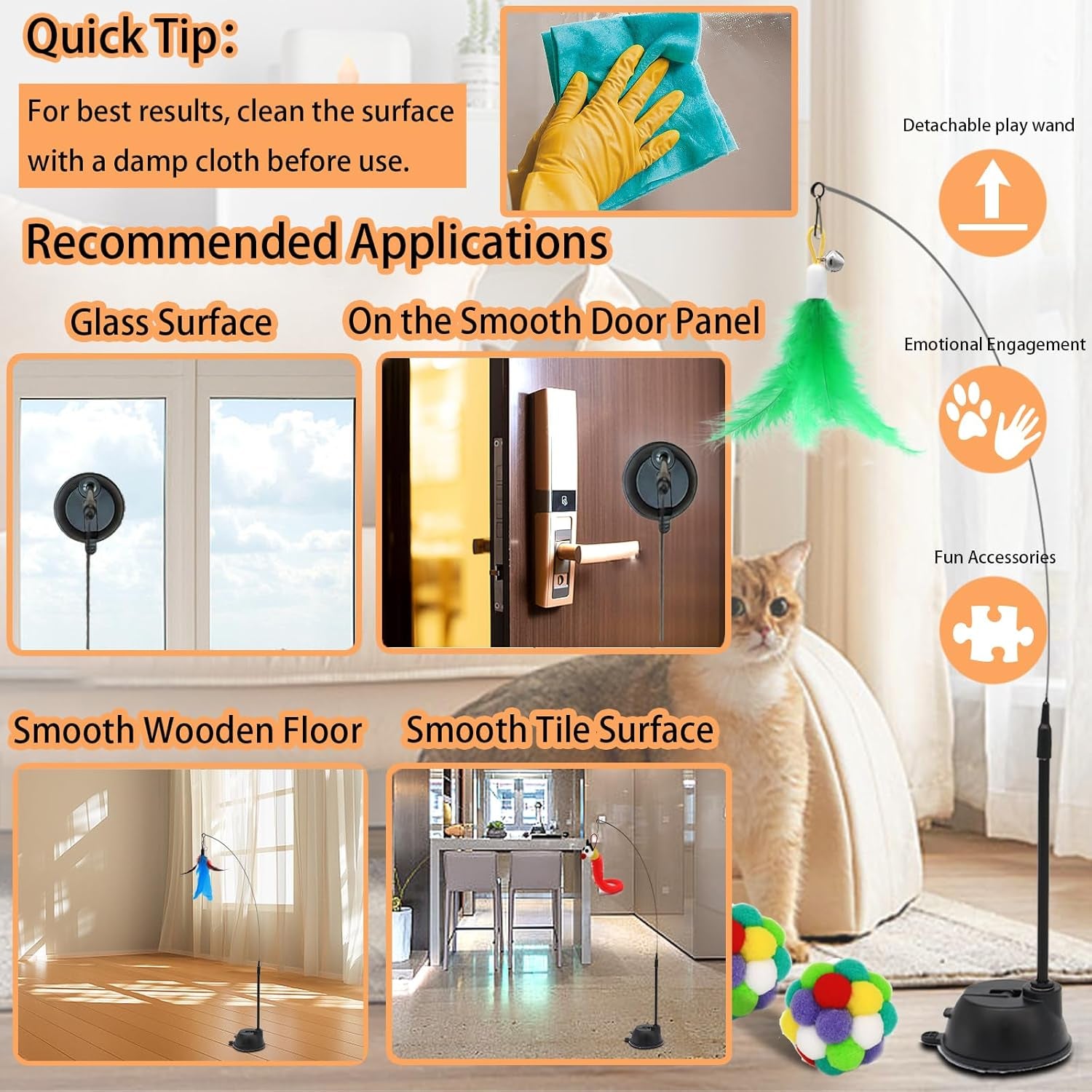 4-in-1 Interactive Cat Toy Set — Suction Wand, Teaser Pole & Kitten Balls