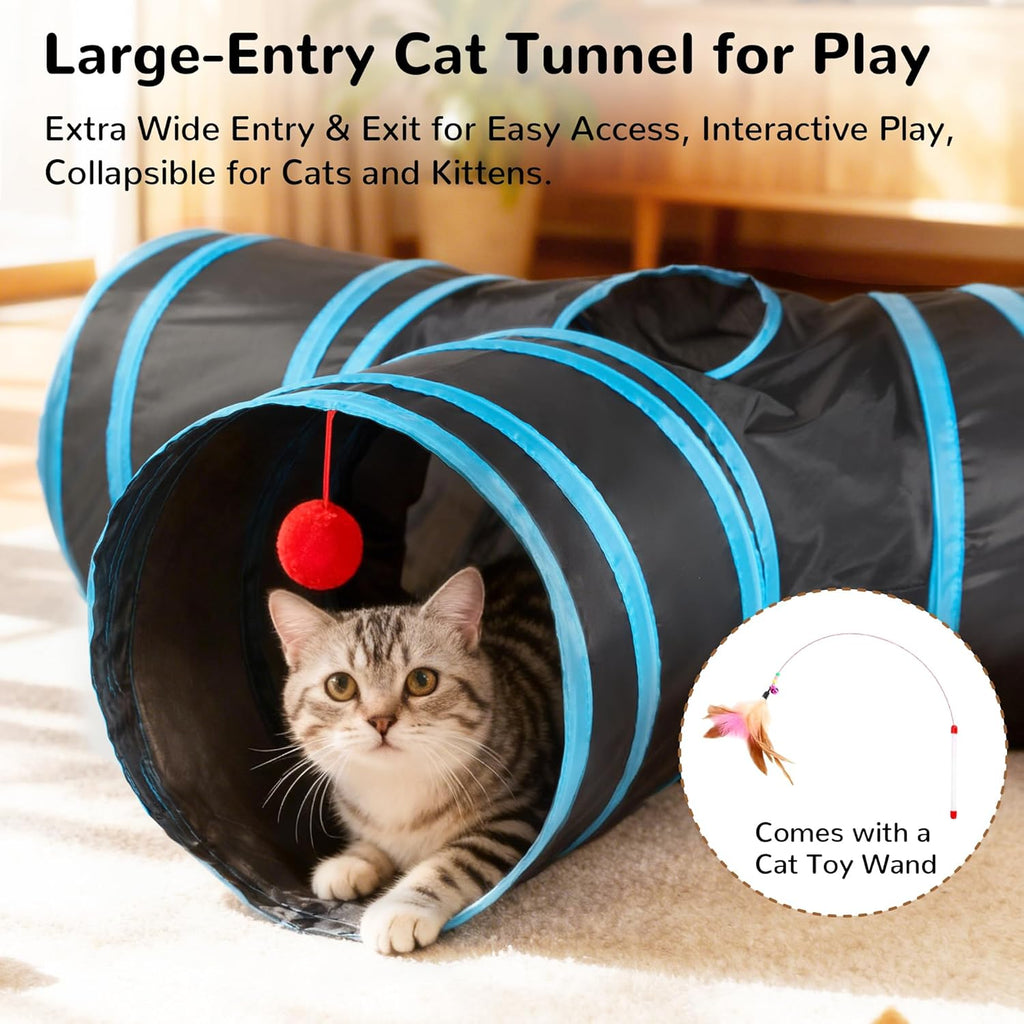 3-Way Collapsible Cat Tunnel — Interactive Peek-Through Play Tube