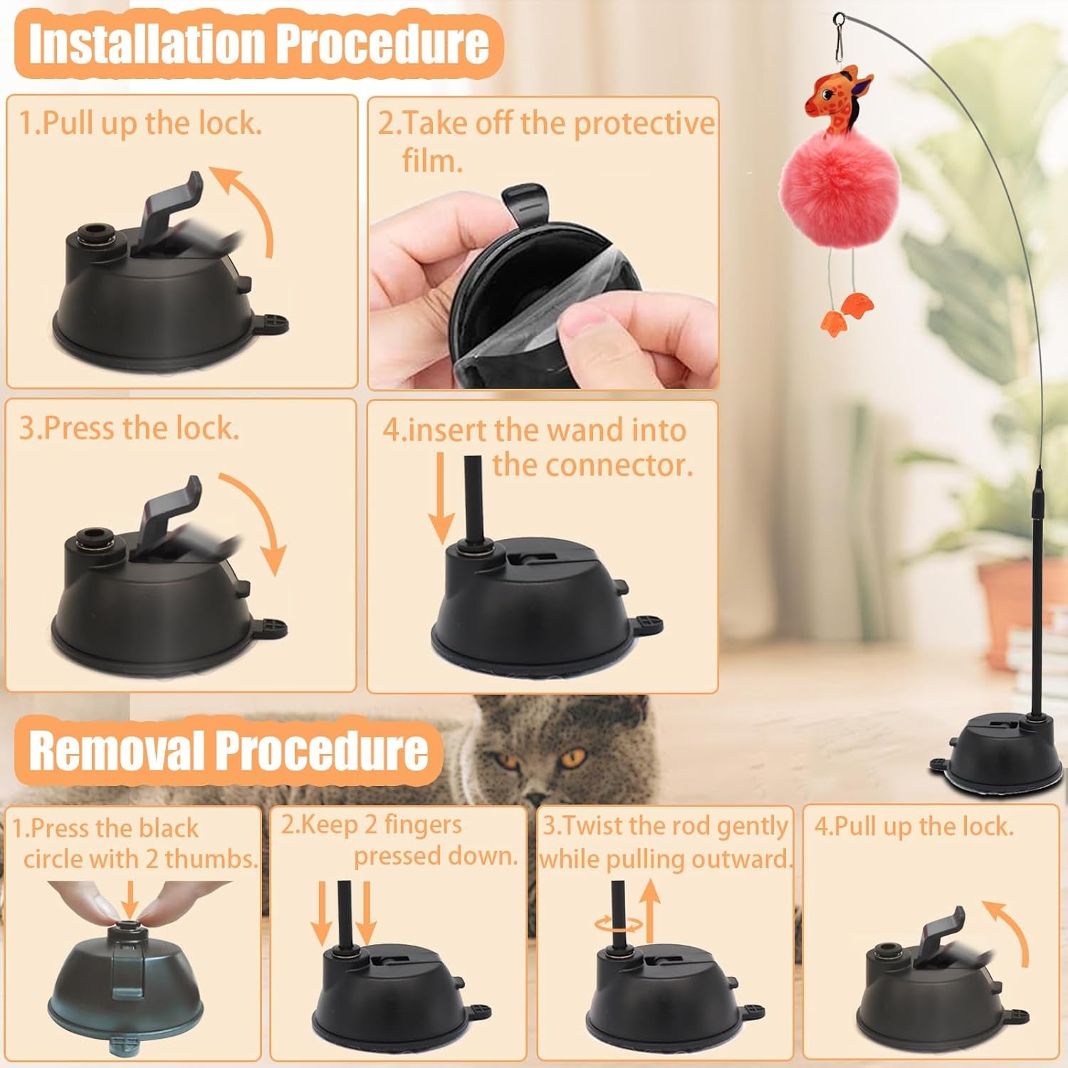 4-in-1 Interactive Cat Toy Set — Suction Wand, Teaser Pole & Kitten Balls