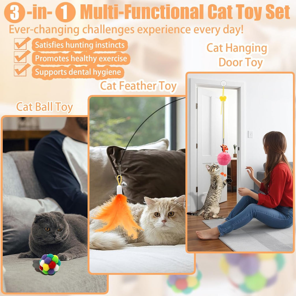 4-in-1 Interactive Cat Toy Set — Suction Wand, Teaser Pole & Kitten Balls