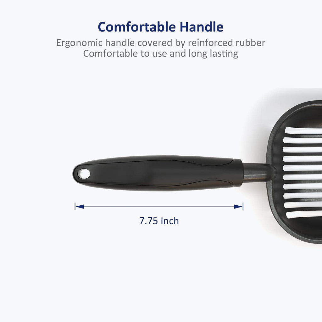 Non-Stick Metal Cat Litter Scoop — Deep Shovel, Long Handle (Large, Black)