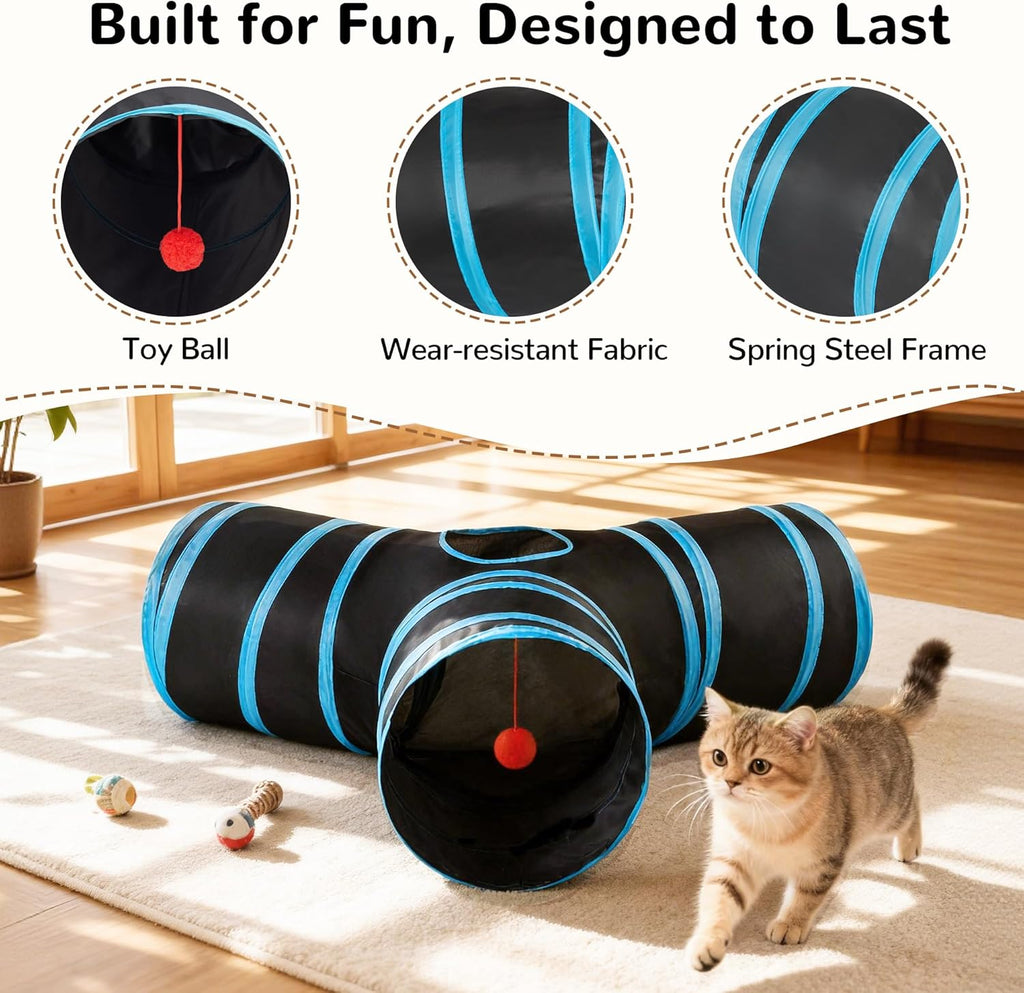 3-Way Collapsible Cat Tunnel — Interactive Peek-Through Play Tube