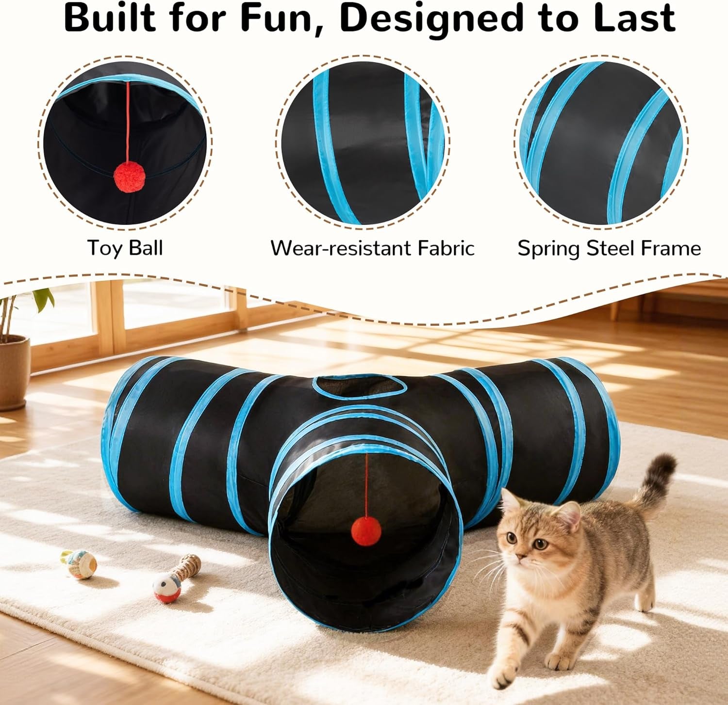 3-Way Collapsible Cat Tunnel — Interactive Peek-Through Play Tube