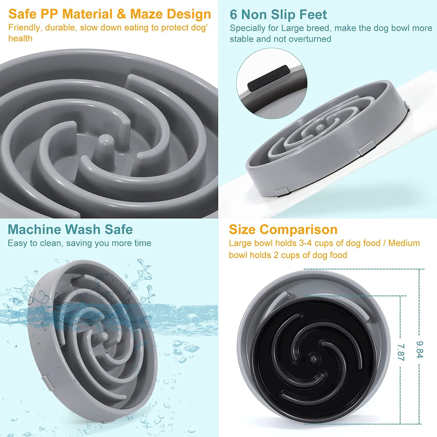 Slow Feeder Maze Dog Bowl – Non-Slip Puzzle Feeder for Large & Medium Dogs (Light Gray)