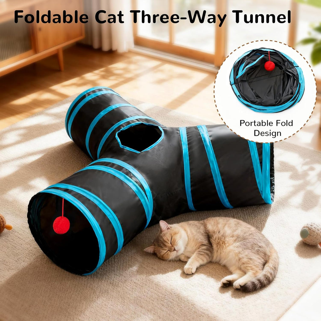 3-Way Collapsible Cat Tunnel — Interactive Peek-Through Play Tube