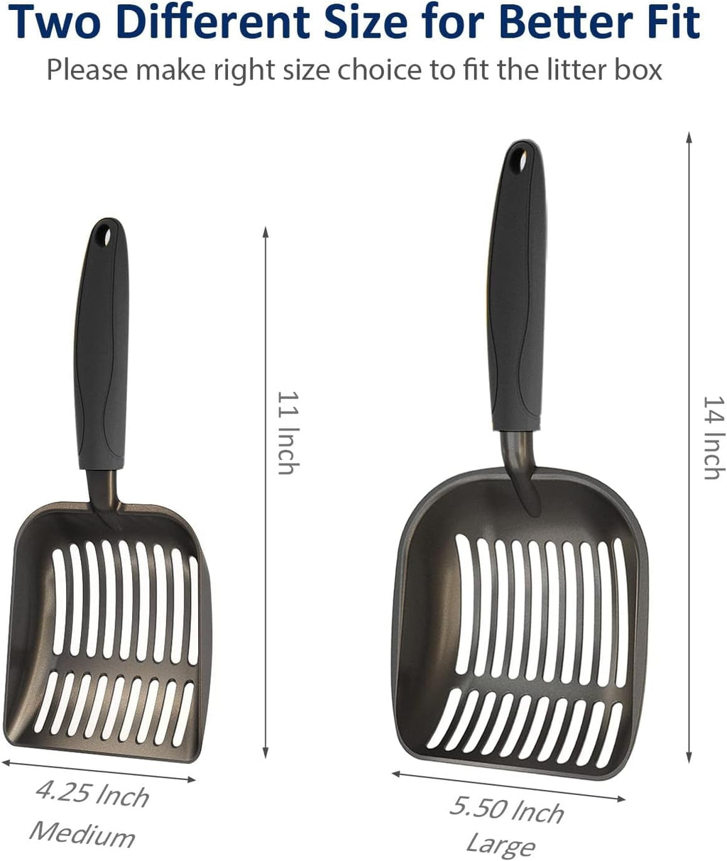 Non-Stick Metal Cat Litter Scoop — Deep Shovel, Long Handle (Large, Black)