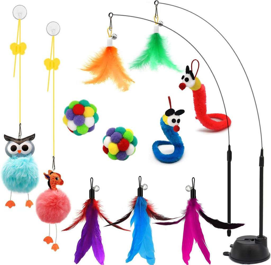 4-in-1 Interactive Cat Toy Set — Suction Wand, Teaser Pole & Kitten Balls