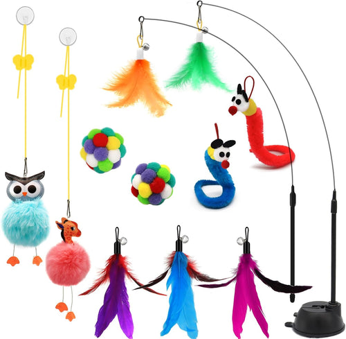 4-in-1 Interactive Cat Toy Set — Suction Wand, Teaser Pole & Kitten Balls